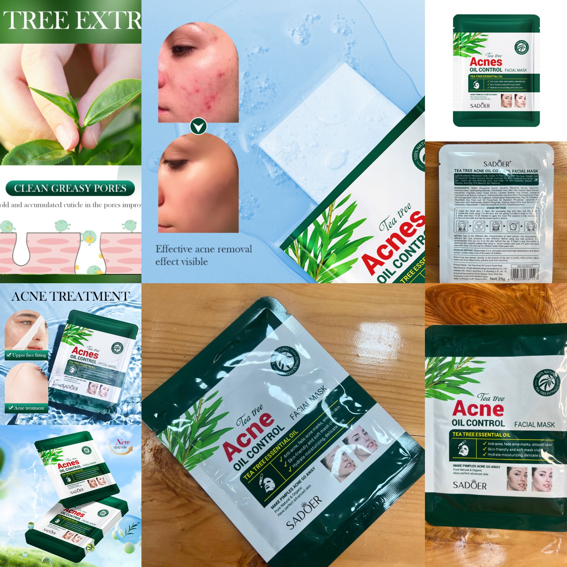 ماسک ورقه ای ضد جوش درخت چای | SADOER   کد 35547  • حجم:25g