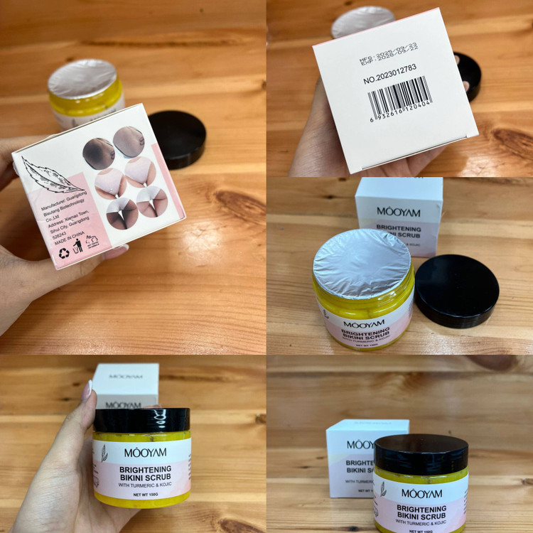اسکراب بیکینی زردچوبه| MOOYAM • حجم:150g • روشن کننده بیکینی و زیربغل • روشن کننده نواحی مختلف بدن • حاوی عصاره زردچوبه •مناسب برای انواع پوست • بهترین لایه بردار • فرمولاسیونی ملایم روشن کننده • مرطوب کننده وصاف کننده و ترمیم پوست