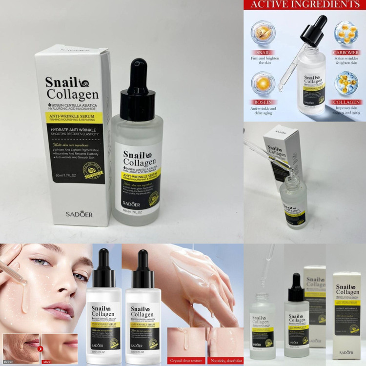 سرم کلاژن حلزون |SADOER حجم:50ml • حاوی هیالورونیک ،نیاسینامید،رتینول • ترمیم کننده وشاداب کننده پوست • لیفت کننده وضدچین وچروک • روشن کننده و ضد لک • جوانساز پوست مغذی پوست • افزایش خاصیت کشسانی به پوست • آبرسانی و تغذیه کنندگی پوست • سبک و بدون حس سنگینی • مناسب انواع پوست • برطرف کننده علائم پیری • نرم و مرطوب کننده پوست • افزایش خاصیت ارتجاعی پوست