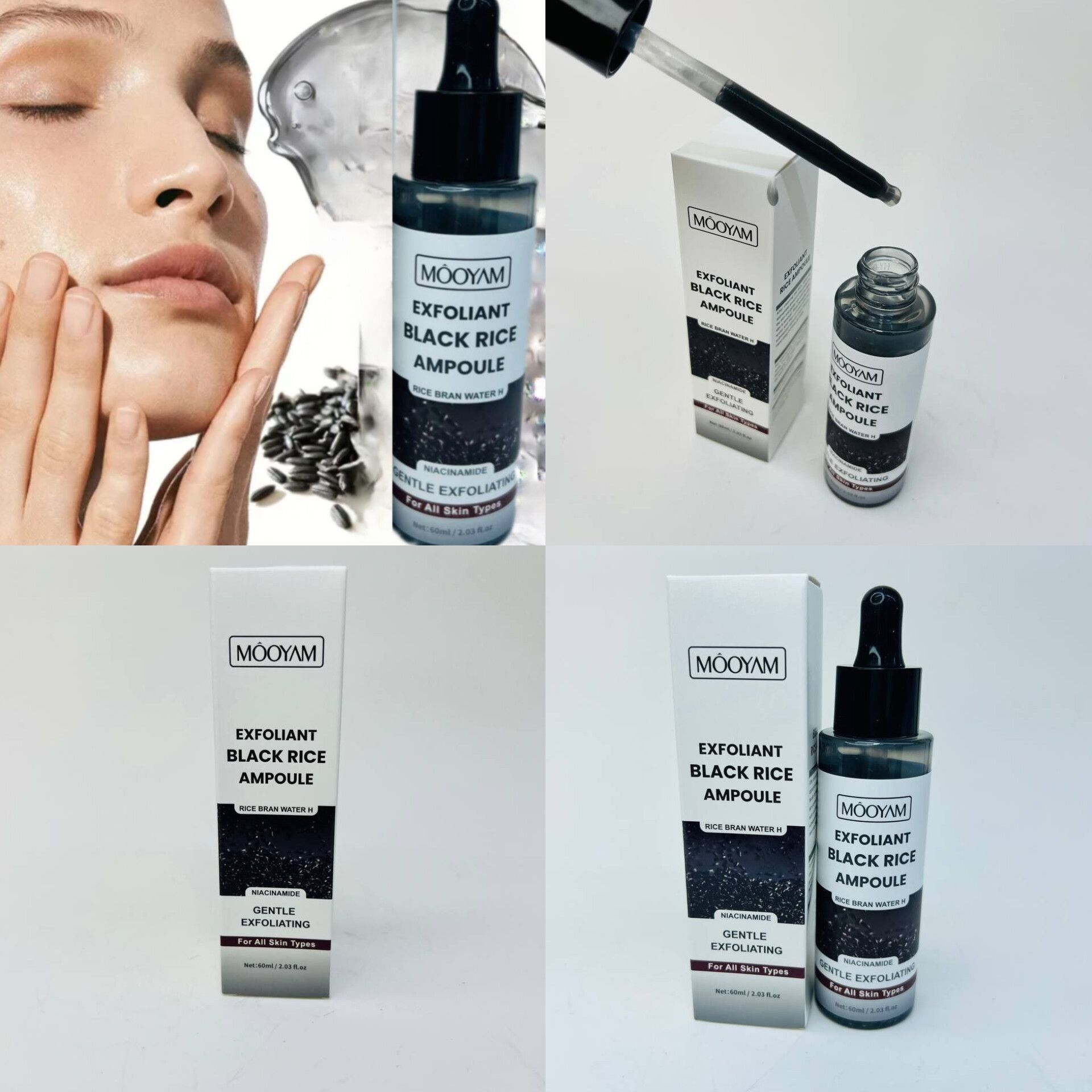 سرم برنج سیاه مویام• حجم: 60ml • لایه برداری ملایم و دارای آب سبوس برنج  • دارای نیاسینامید  • مناسب انواع پوست‌ها  • مناسب جوش‌های سرسیاه و منافذ باز  • برای پوست شفاف‌تر و گلوئی‌تر • حذف سلول‌های مرده پوست  • پاکسازی عمقی منافذ و از بین بردن جای لک •( انقضا:2029/01/06 )