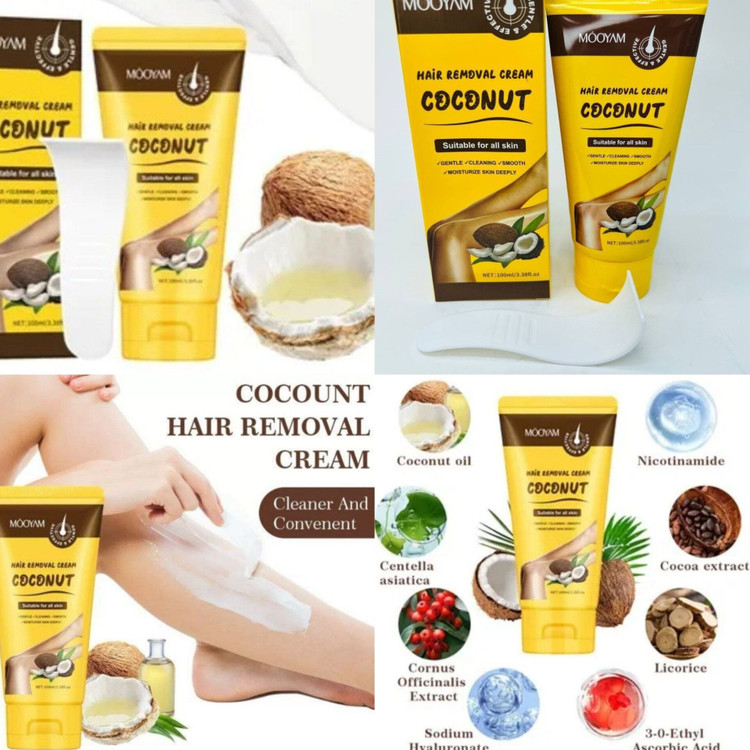 کرم موبرنارگیل مویام |MOOYAM• حجم:100ml • حاوی عصاره نارگیل با رایحه طبیعی و طراوت بخش • دارای کاردک با کیفیت و کاربردی • بدون سوزش وایجاد حساسیت • بازگرداندن شفافیت طبیعی به پوست • مقرون و به صرفه بودن • کاهش ضخامت موهای زائد • تمیز کردن عمق پوست • مرطوب کننده و نرم کننده •( انقضا:2028/12/04 )